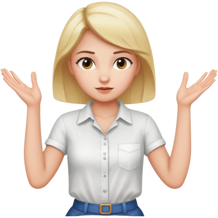 A girl with curious expressions and her arms making a v  on her waist  emoji