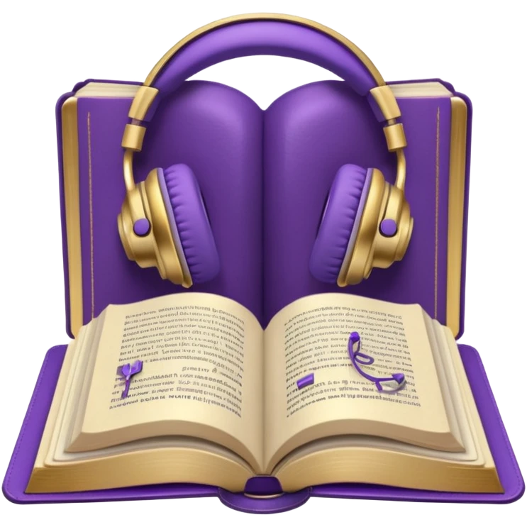 purple open storybook with purple headphones on top emoji