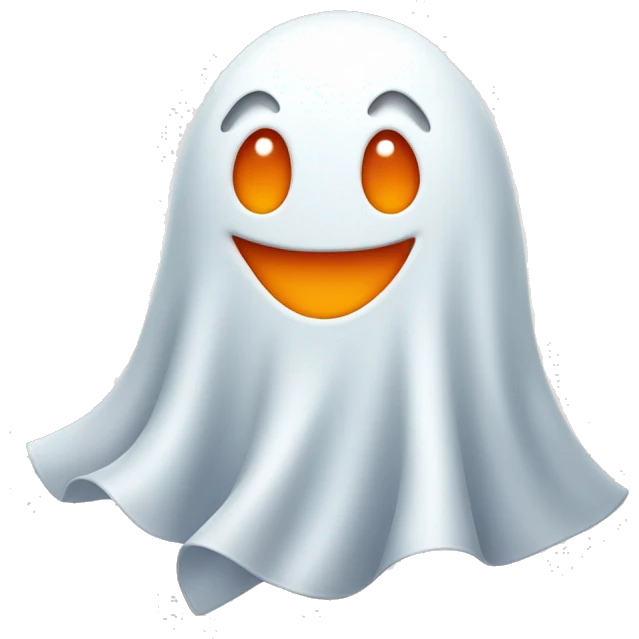 happy ghost with an orange bow emoji