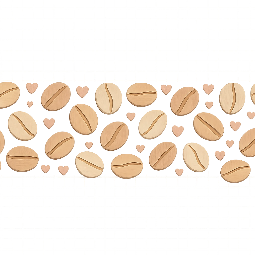 seamless coffee bean border with tiny hearts, soft pastel colors emoji