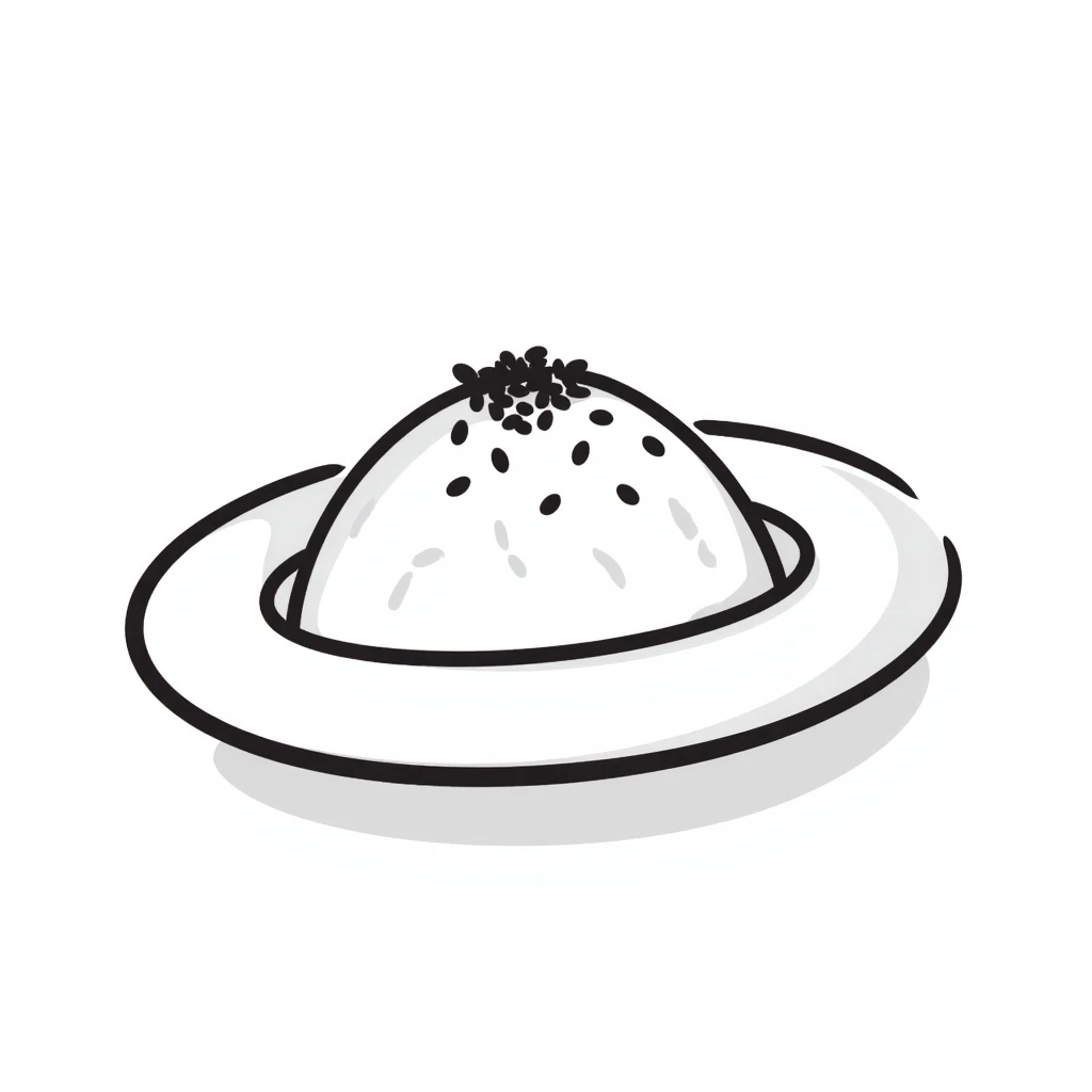 A dish of rice topped with black sesame seeds emoji