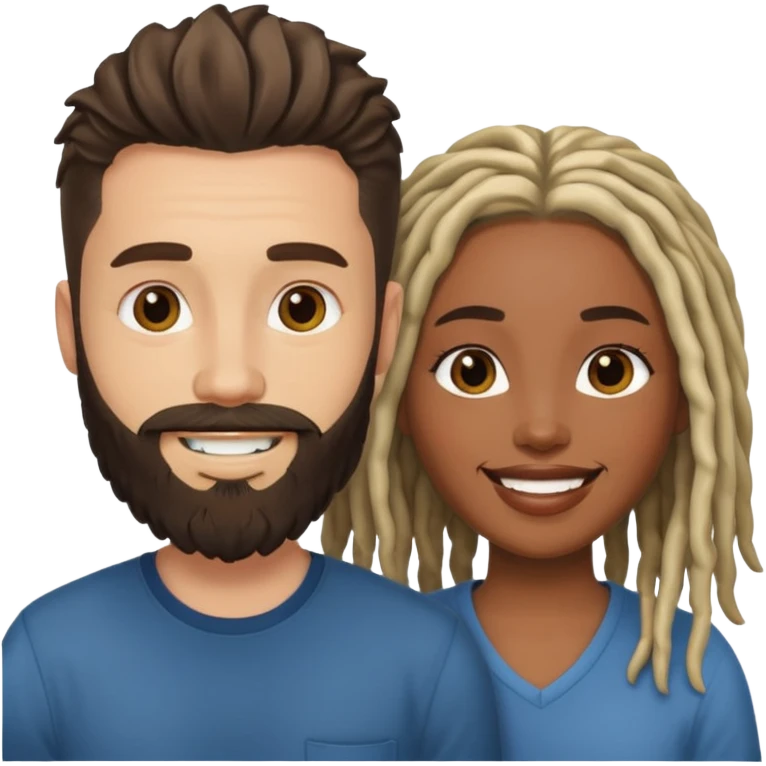 Couple emoji -WHITE with man with beard, BLACK FEMALEwith mid length locs emoji