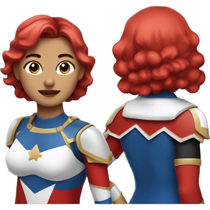 súper heroina con taje rojo y puntos negros con piel blanca y Dos coletas y cabello azul  emoji