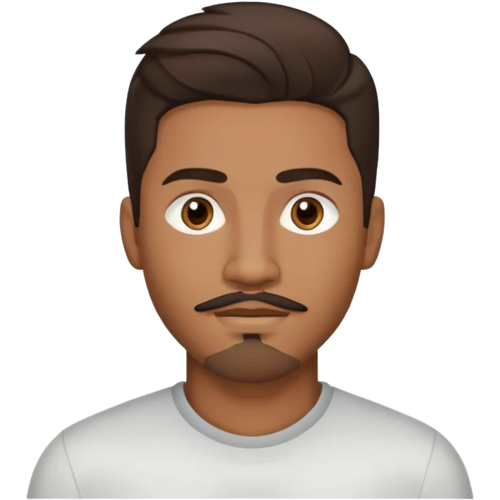 Young man with medium brown skin, mixed-race ethnicity, long dark brown hair with middle part, goatee, mustache, and medium brown eyes, head only emoji