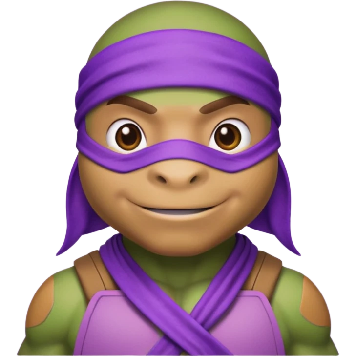 Donatello from Teenage Mutant Ninja Turtles, emoji style, using a hologram device and a bandana emoji