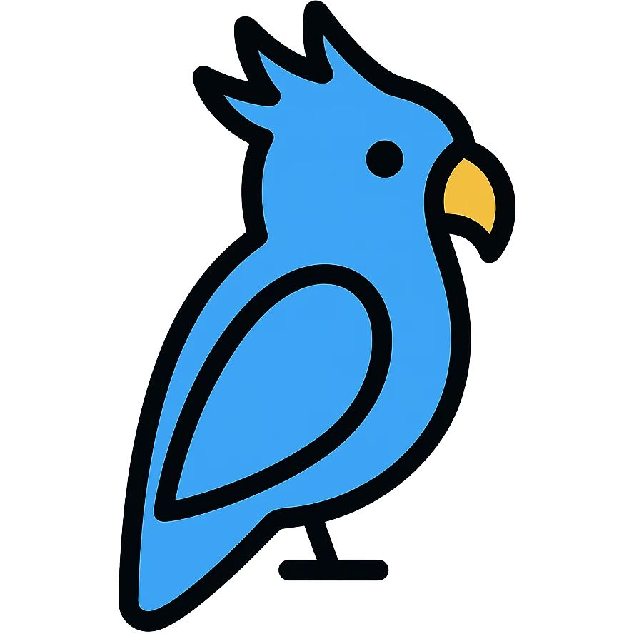 Make the blue cockatoo icon even more minimal by removing extra details and keeping only essential shapes and lines. emoji