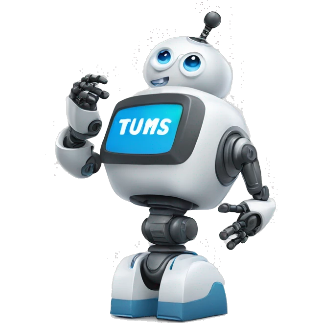 robot holding up a tums up emoji