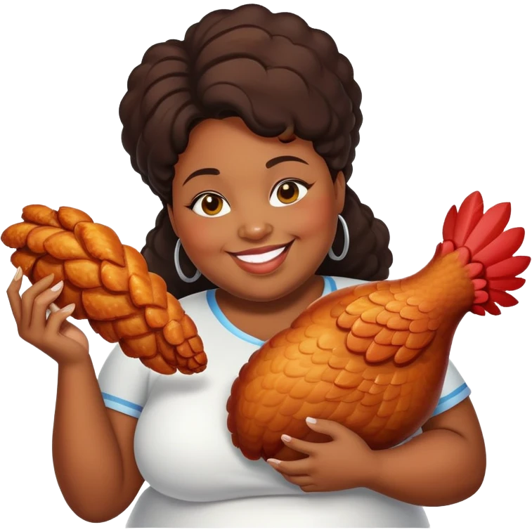 Fat black woman with a huge chicken wing ￼ emoji
