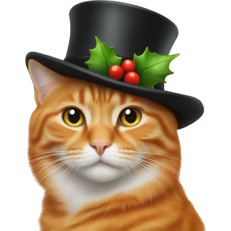 Orange Cat wearing a top hat with holly emoji
