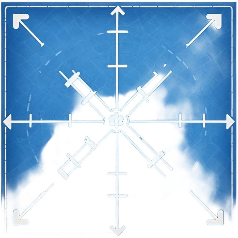 blue blueprint plan with white lines, dotted path, and X mark emoji