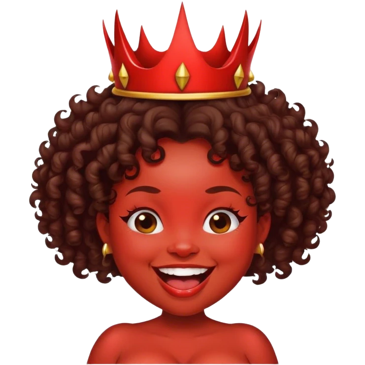 Pregnant brunette black curly hair laughing with devil crown  emoji