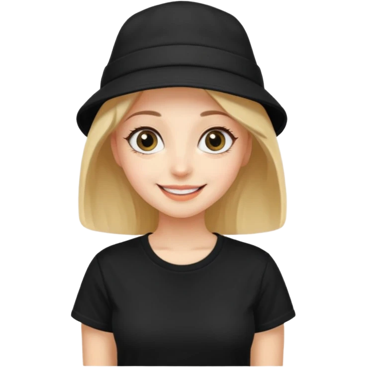 나는 여자이고 눈이 큰 편이고 MBTI는 ENTP야.  모자를 즐겨 써. 검정색 티셔츠를 입혀줘. 성격은 웃기고발랄하게 표현됐으면좋겠어. emoji