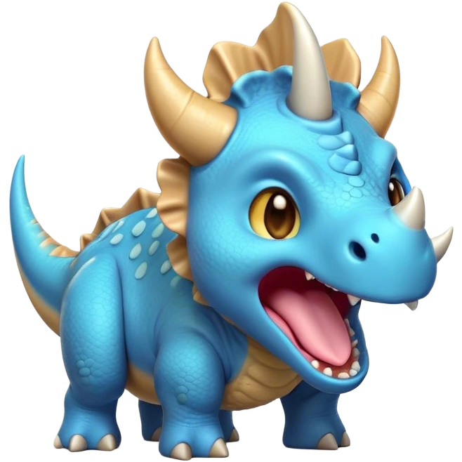 Cinematic Cute Yawning Triceratops Portrait Emoji, Head tilted slightly with a dramatic, wide-open yawn, showcasing a robust, horned body with a frilled head and sleepy, half-closed eyes, Simplified yet irresistibly cute features, highly detailed, glowing with a soft, cozy prehistoric glow, high shine, relaxed yet expressive, stylized with a dash of whimsical ancient charm, soft glowing outline, capturing the essence of a drowsy yet affectionate Triceratops that appears ready to stretch and yawn its way out of the screen! emoji