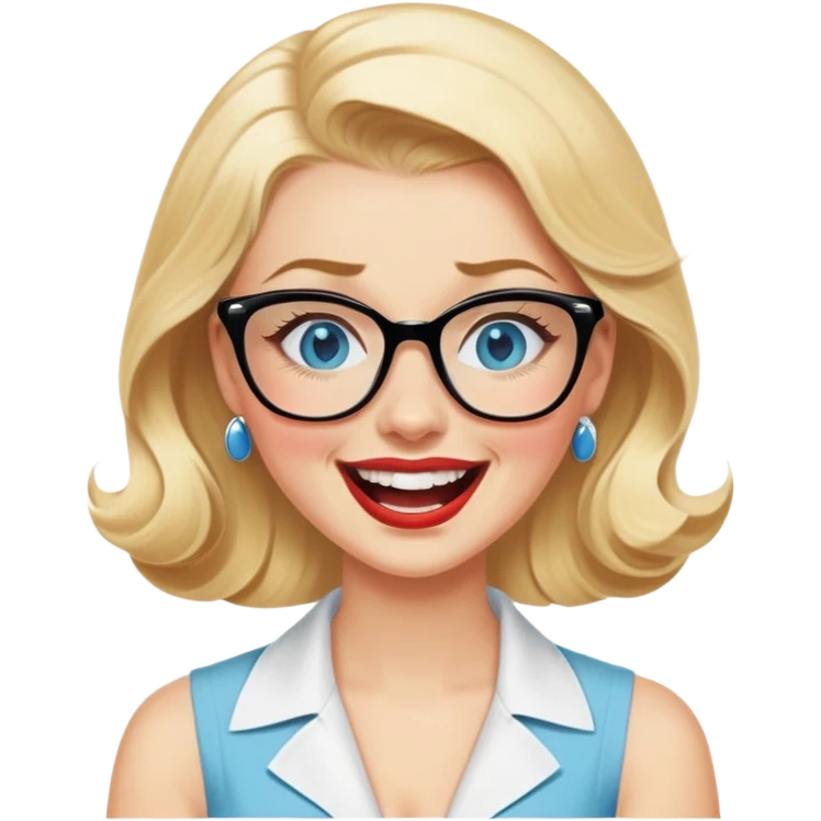 Blonde hair, blue eyed, wearing glasses 50's style pinup laughing crying emoji