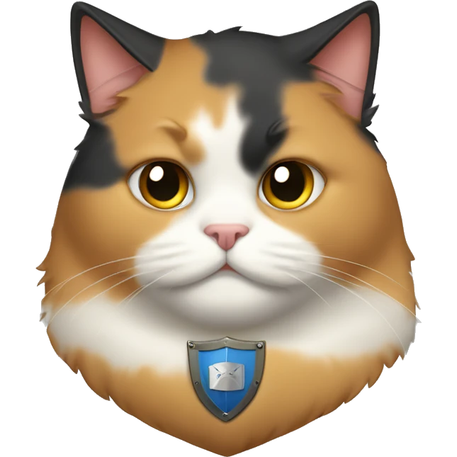 Fat calico cat with a shield  emoji