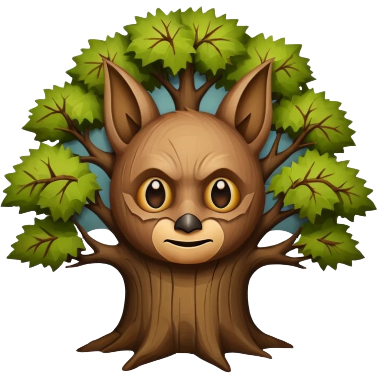 Make a wood with a face and wooden legs and arms and a bat emoji