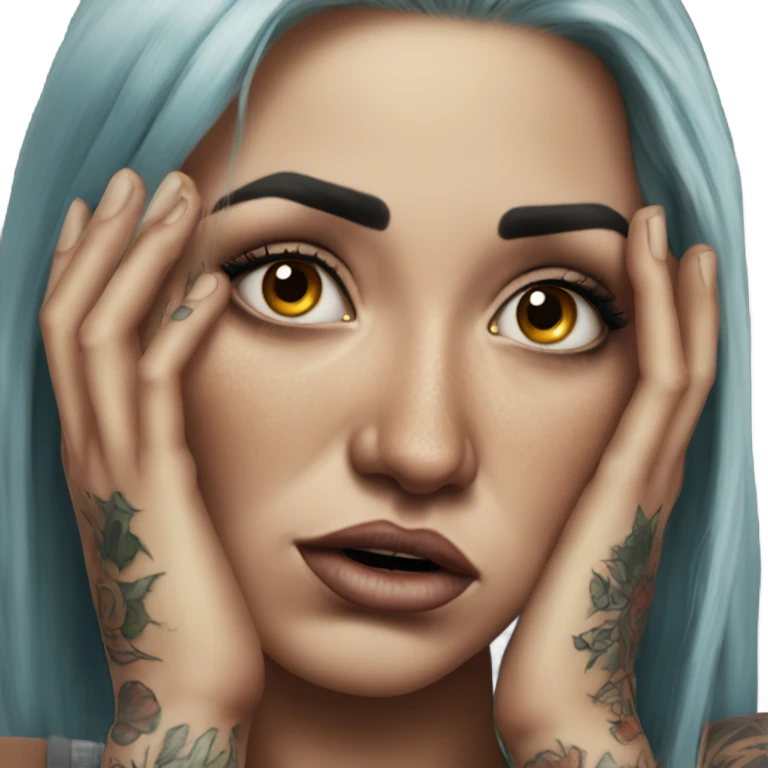 Hyper Realistic Beautiful tattooed woman crying don't go emoji