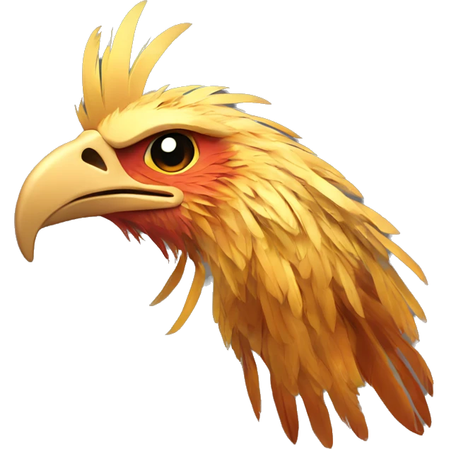 Phoenix head with golden feathers and a short beak emoji