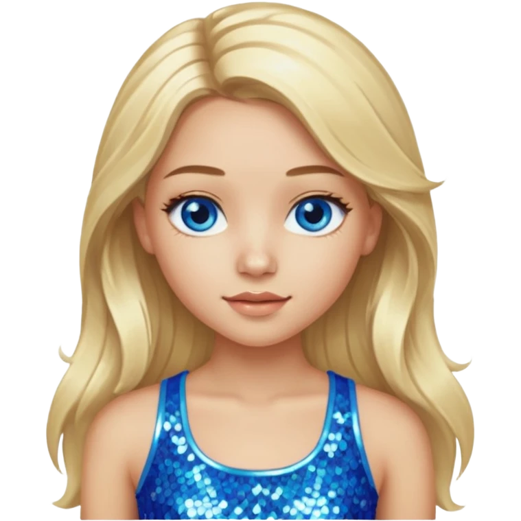 Close from Bratz with long light blonde hair, light skin, blue eyes, blue sequin crop top emoji