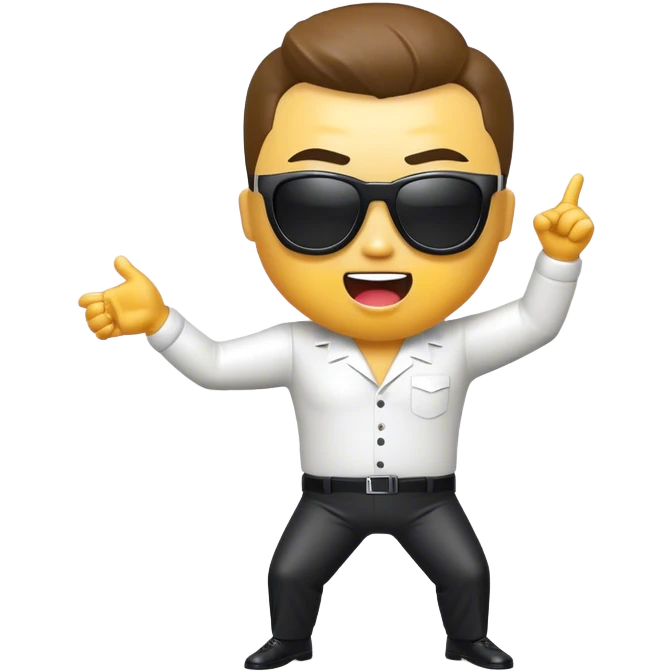 Cinematic Realistic Gangnam Style Pop Culture Emoji, showcasing a playful, iconic portrayal inspired by the hit song rendered with dynamic textures and fun, energetic lighting. emoji
