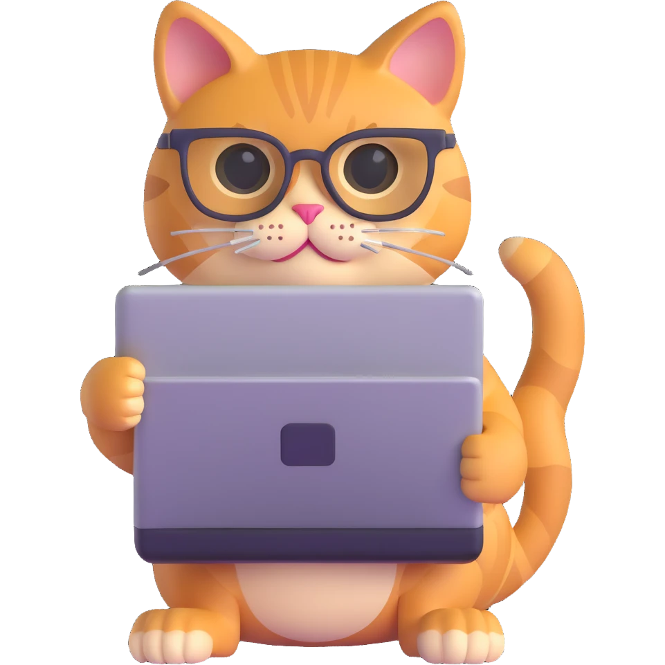 cat with glasses and a computer in its paws emoji