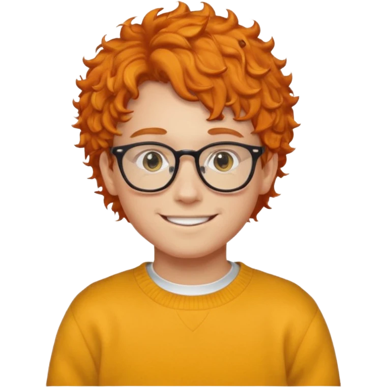 teen nerd orange hair boy curly orange hair wearing white shirt inside a yellow sweater with glasses  emoji