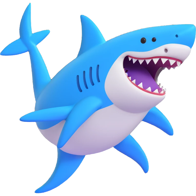 2-legged shark, sideways, smiling, wearing blue Nike sneakers emoji