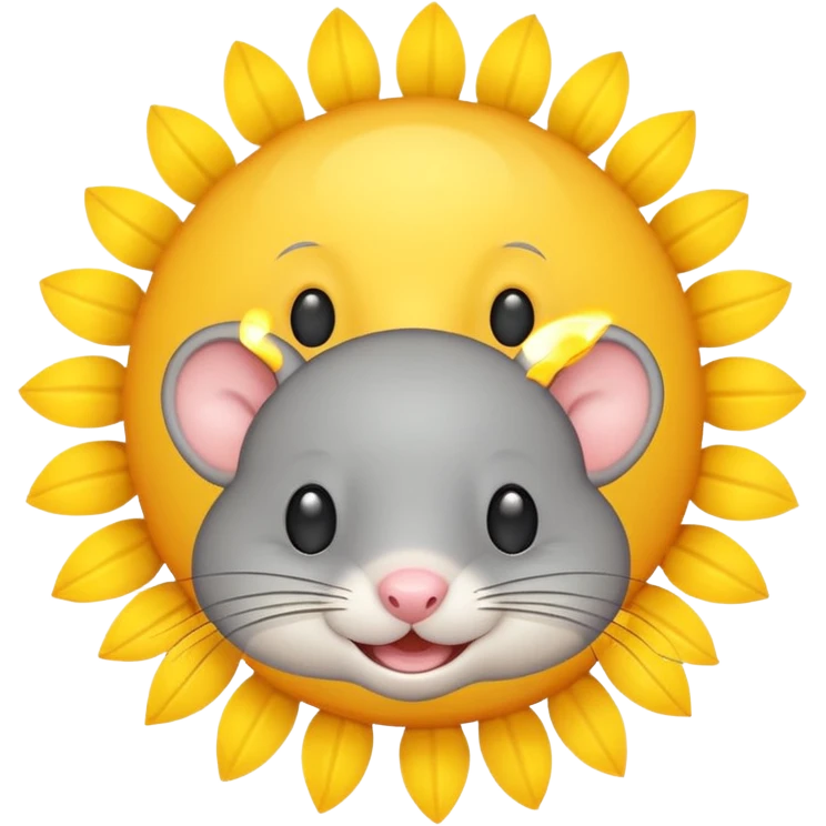 A gray mouse face inside of a sun ☀️ 🐭 emoji