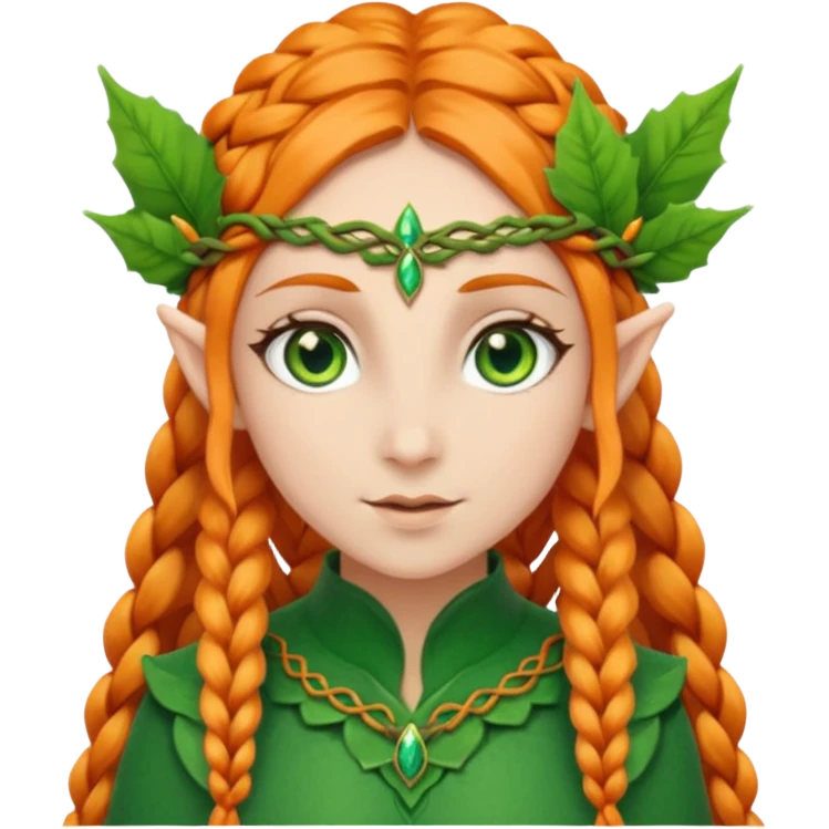 Elf with orange braids and leaf crown emoji