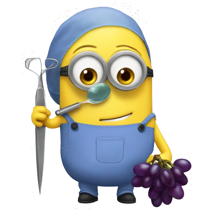 Minion doing surgery on a grape emoji