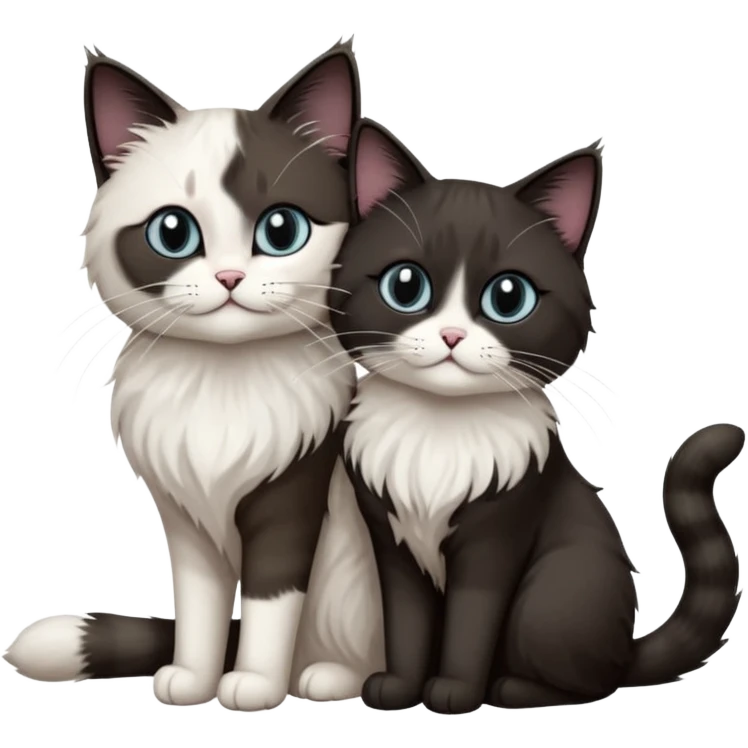 2 chats noirs et blancs qui se ressemblent, même taille et même couleur, l'une poil court l'autre poil ragdoll emoji