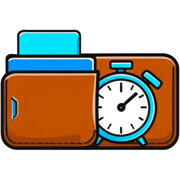 leather wallet next to an alarm clock emoji