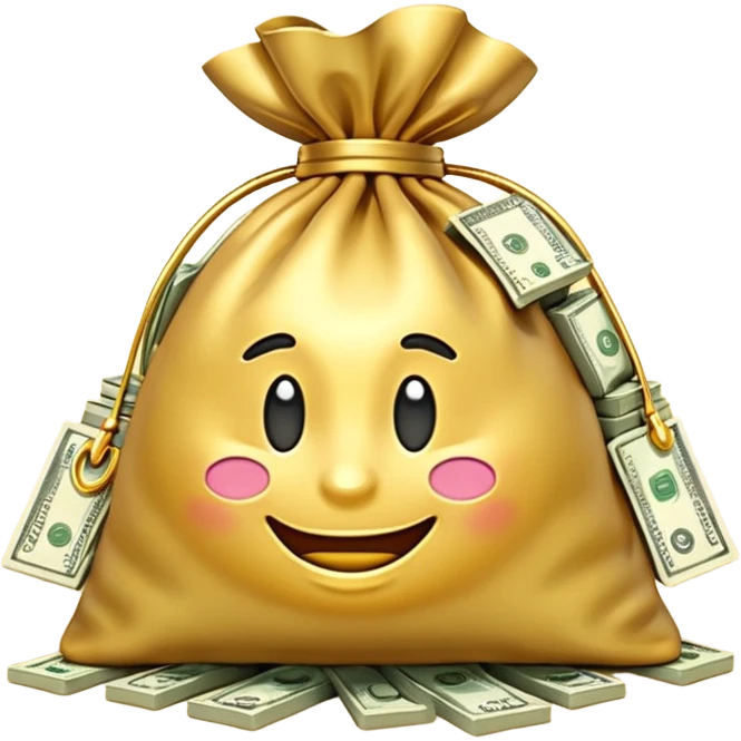 Luxury 3D emoji, overflowing money bag, stacks of cash, premium lighting, rich glossy look, ultra clean, transparent background


 emoji