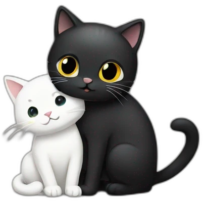 black kitty with white cat hug emoji