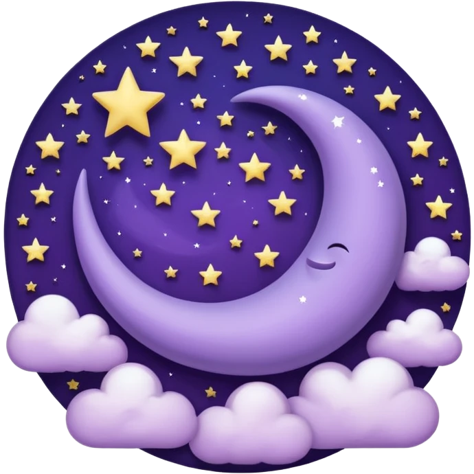 Purple Crescent Moon With Clouds And Stars emoji
