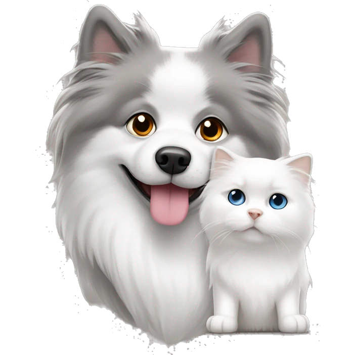 Japanese spitz and white and grey ragdoll emoji