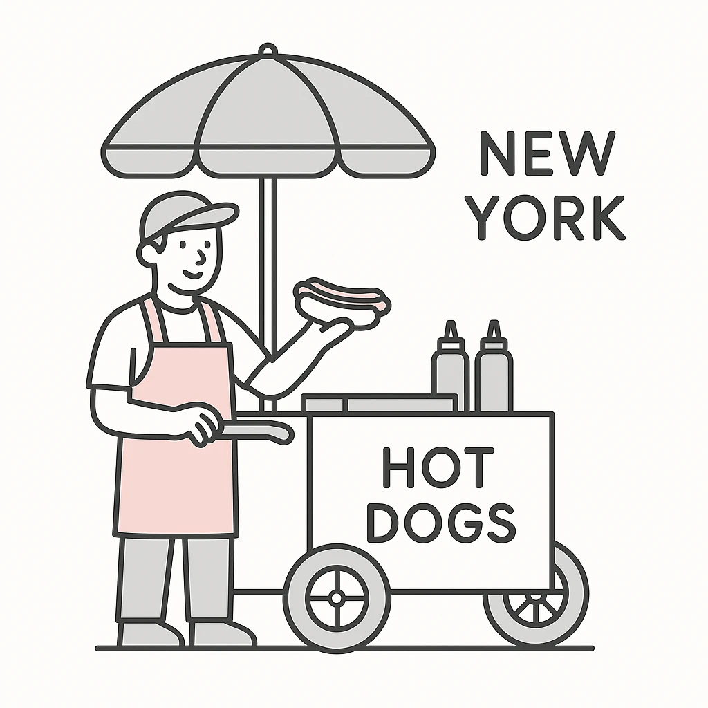 hotdog seller in New York with cart emoji