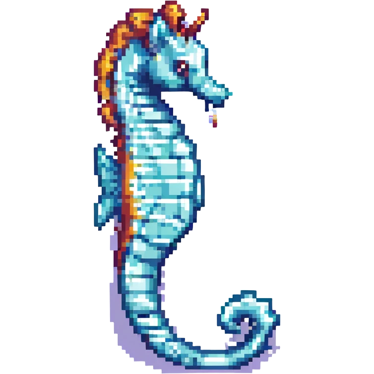 seahorse, pixel art style, retro video game look, bright palette emoji