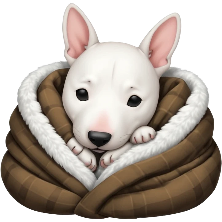bull terrier sleeping cozy with blanket black head and ears emoji