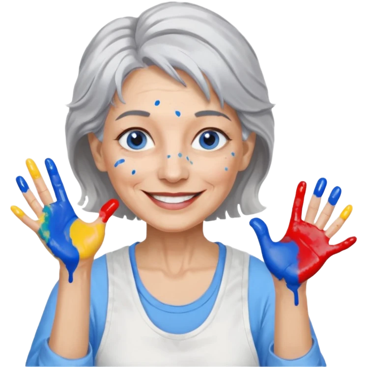 FEMME 65 ET PLUS CHEVEUX GRIS, YEUX BLEU ARTISTE PEINTRE  emoji