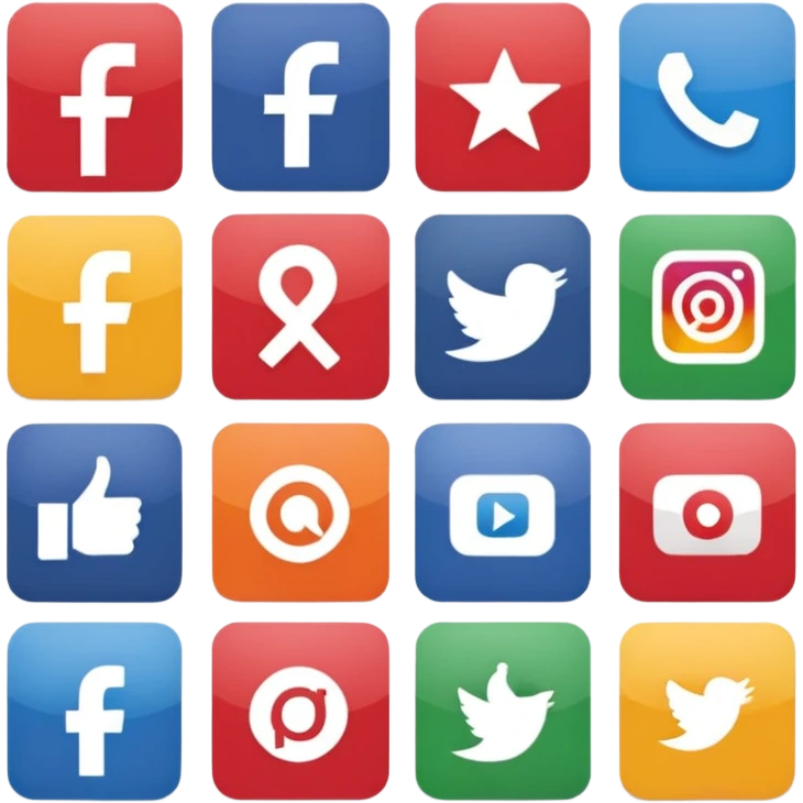 Socail media sauare emoji style icons 
Creat the quadrant with the logos of FB, X, Trustpilot, Instagram, Youtube, Linkedin emoji