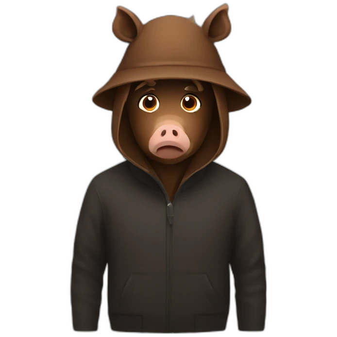 fullface sad brown boar black winter hat emoji