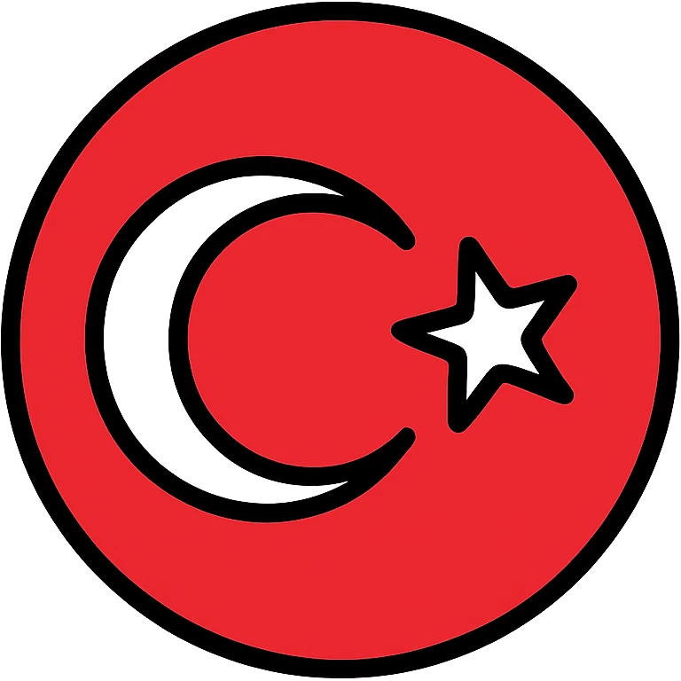 clean and minimal Turkish flag emoji, red circle with white crescent moon and five-pointed star inside, flat design, no shadows, centered symbol, transparent background, high resolution PNG style emoji