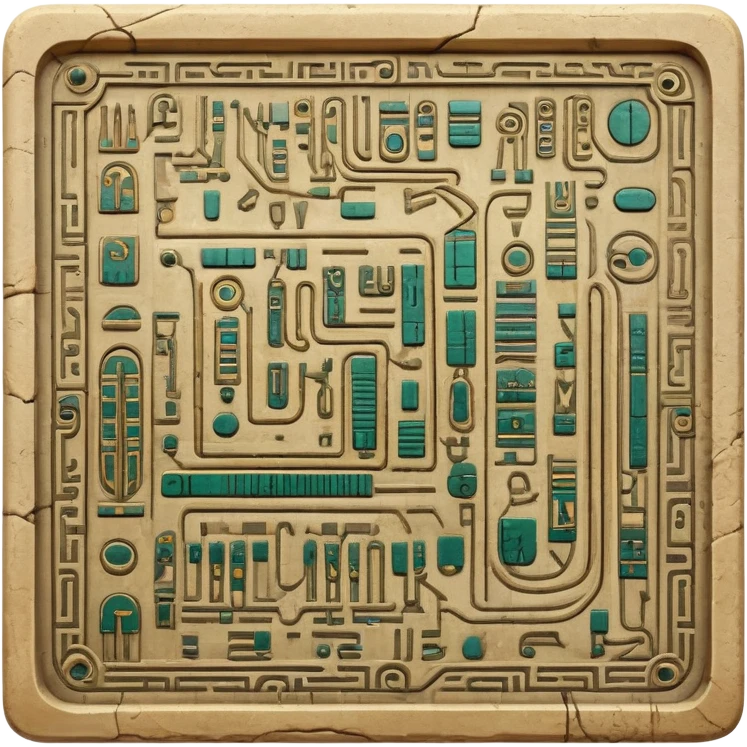ancient Egyptian hieroglyphic tablet with circuit board patterns emoji