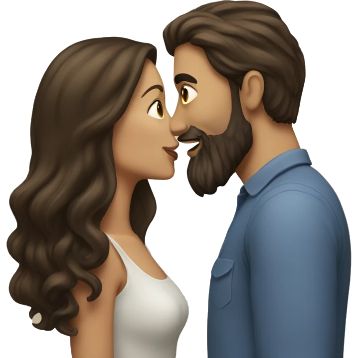 Brunette man with beard kissing brunette woman with long hair emoji