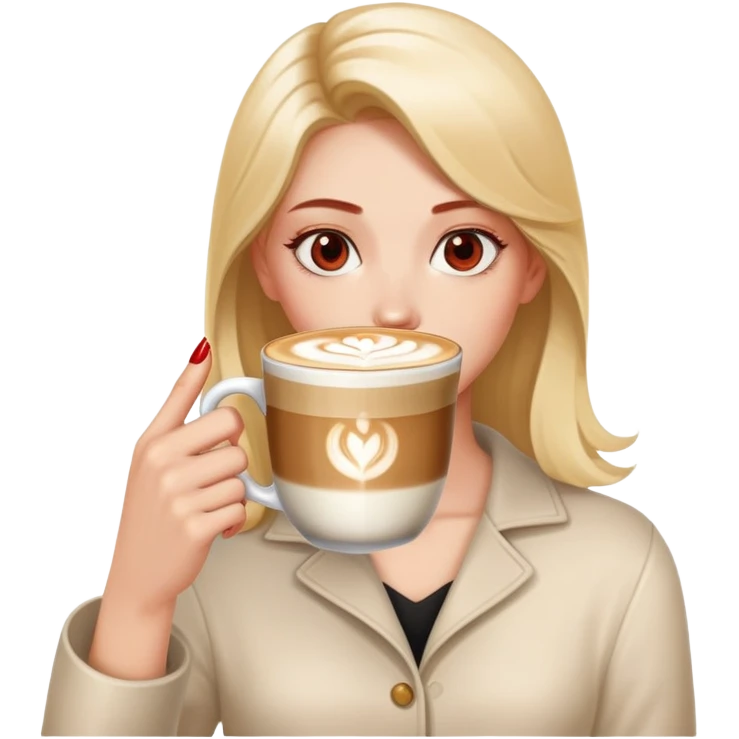 Holding a latte with one hand (red nails, gold ring) emoji