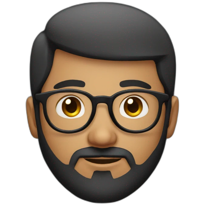 indian guy with round glasses with fair skin with straight hair with round fully circular glasses black eyes black hair with trimmed beard emoji