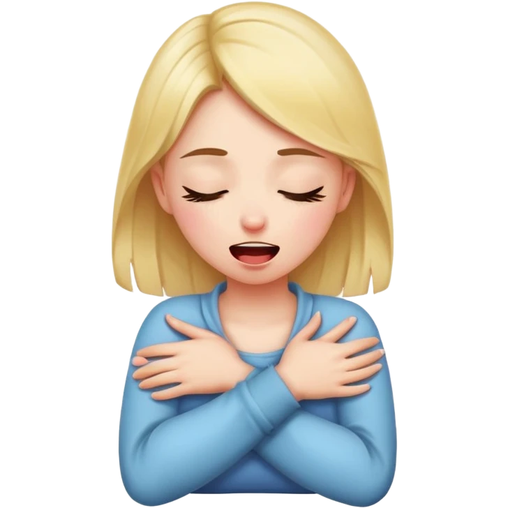 girl holding her arms crossed over her neck with her tongue out and eyes closed emoji