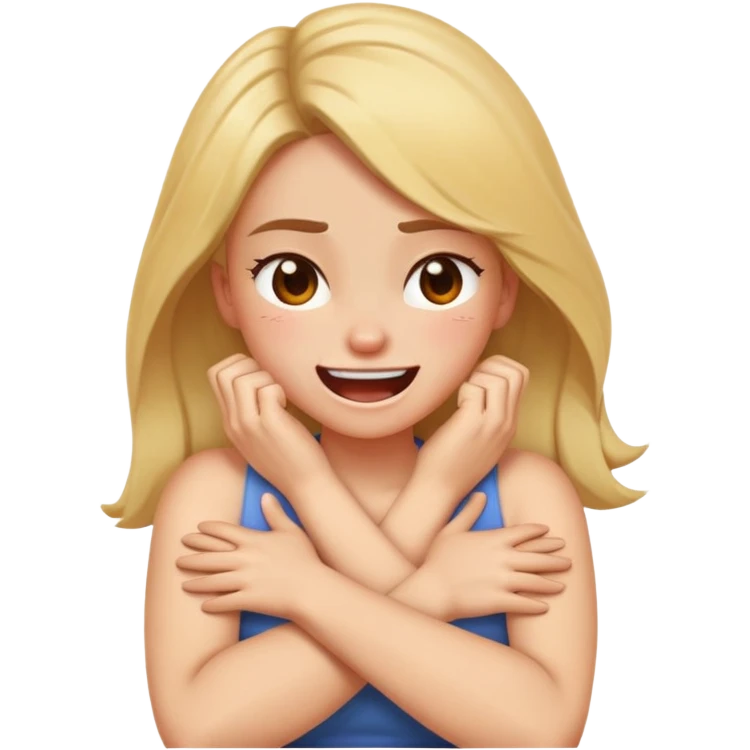 Girl with arms crossed over chest with hands on neck angry laughing emoji