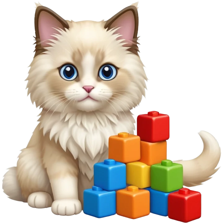 Ragdoll kitten playing with baby building blocks  emoji
